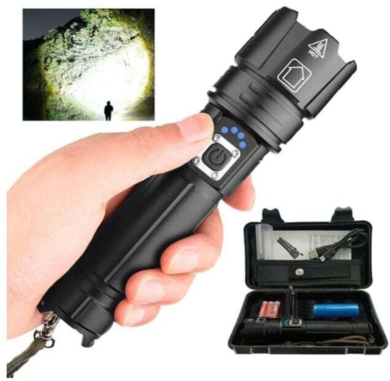 YMYNY Superhelle P70 LED-Taschenlampen 30000–100000 Lumen, wiederaufladbare XHP70.2-LED-Taschenlampe, taktische Taschenl...