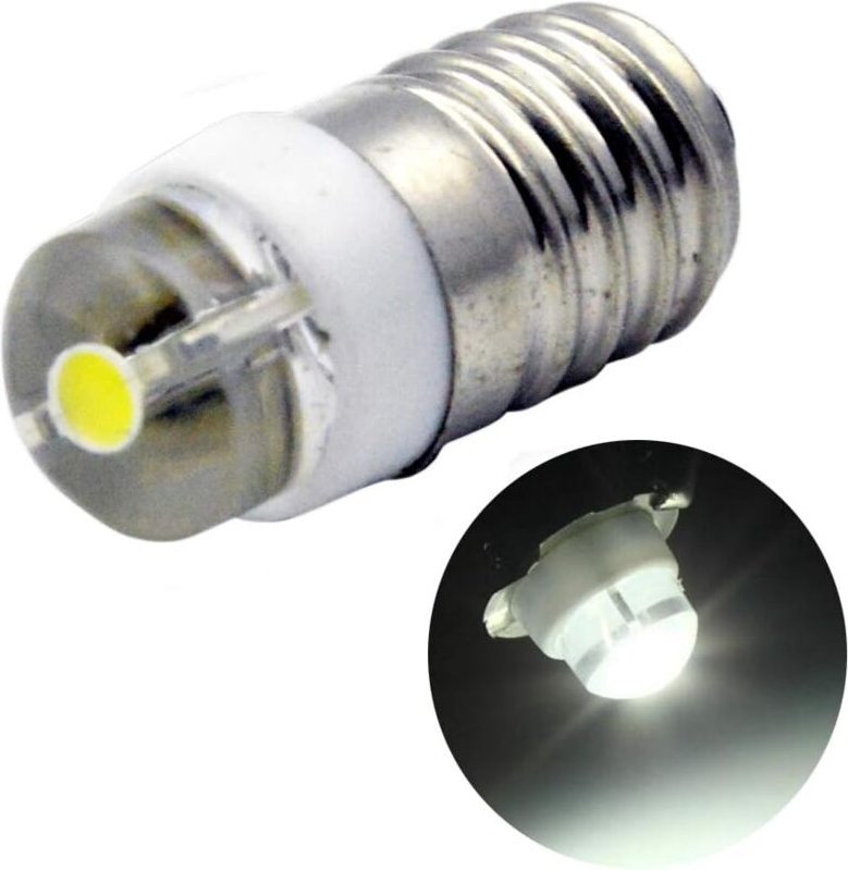 E10 LED-Glühbirne, dc 3 v, 0,5 w, 6000 k, weiß, 200 lm, LED-Glühbirne für Taschenlampe, negative Erde (1 Stück)