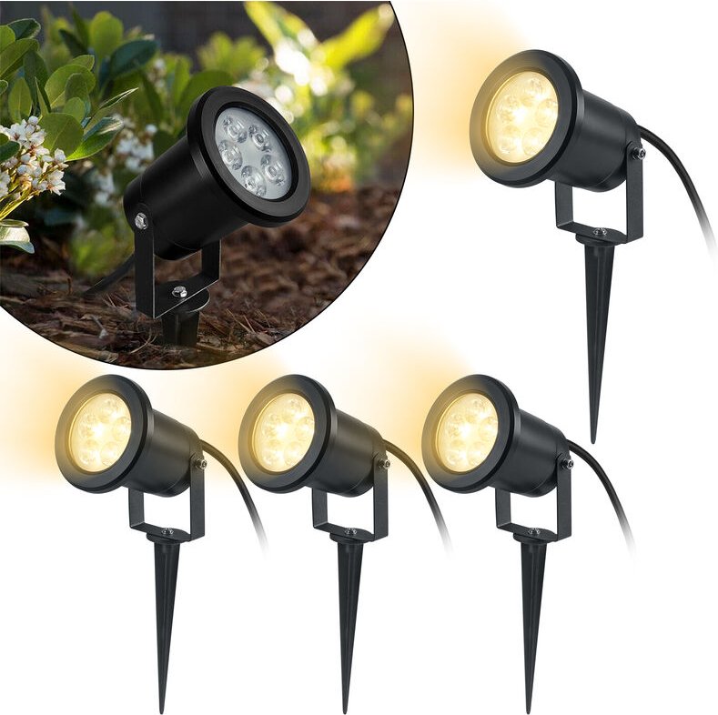 UISEBRT 4 x 3W LED Gartenstrahler mit Erdspieß, Gartenleuchten Warmweiß Wasserdicht IP65 für den Außenbereich Garten Tei...
