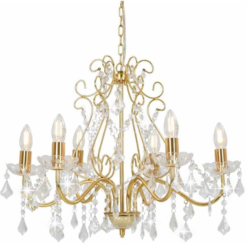 Kronleuchter mit Kristallperlen Golden Rund 6×E14 - Vidaxl