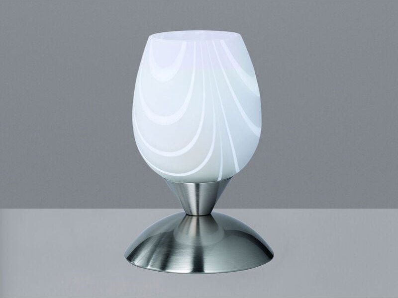Thumbnail - Meinewunschleuchte - led Tischleuchte Glasschirm Weiß marmoriert, Silber - Touch dimmbar, Höhe 18cm