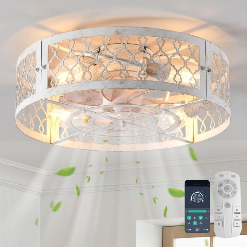 Ganeed - Deckenventilatoren mit Lichtern Industrieller Stil Bauernhaus Deckenventilator 50cm Metall Käfigbeleuchtung E27...