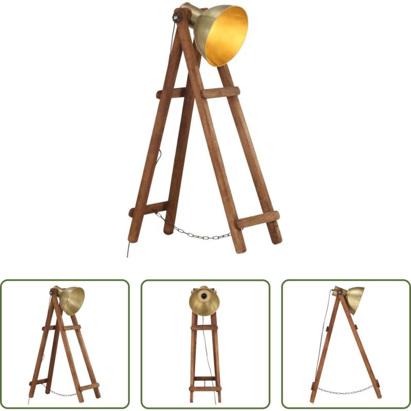 Messing - Stehlampe Messing E27 Mango Massivholz