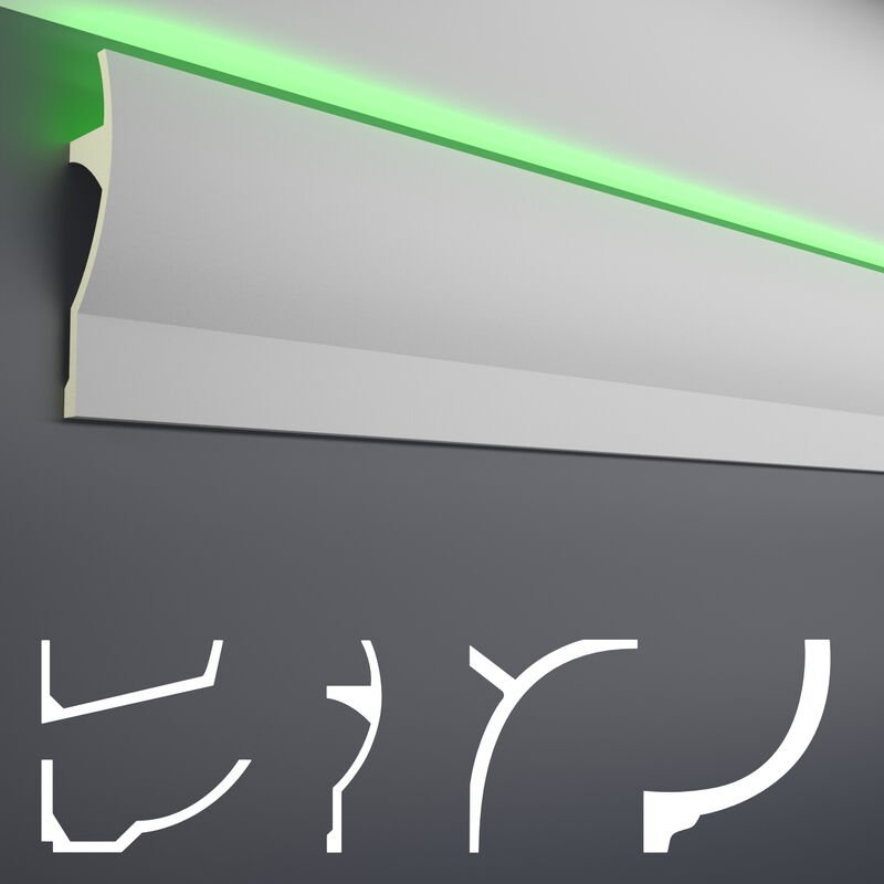 Led Stuckleisten aus pu - lichtundurchlässig, Variantenvielfalt & vorgrundiert - Sparpakete: 2 Meter, AB277 / 70x280mm