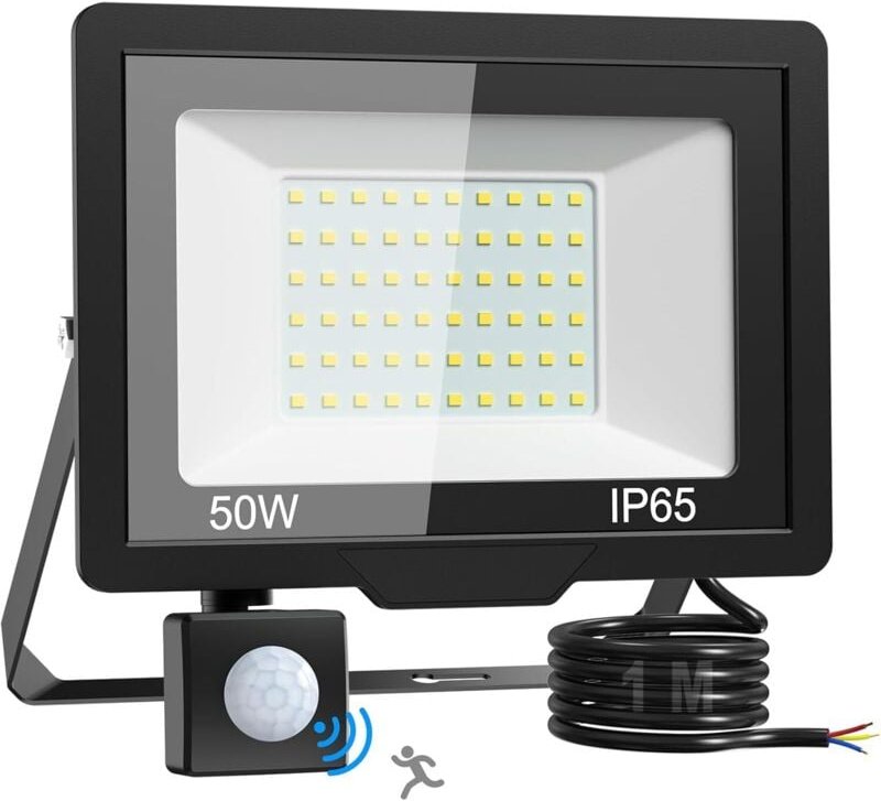 Thumbnail - 50 w LED-Außenstrahler mit Sensor, 5000 lm, IP65 wasserdichter LED-Außenstrahler, 6500 k Kaltweiß, Außenbeleuchtung, Bew...
