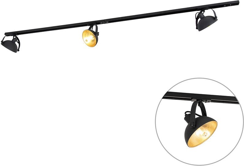 1-Phasen-Schienensystem mit 3 Strahlern schwarz verstellbar - Magnax