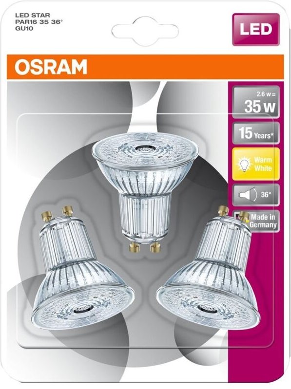 Osram - led star par16 3,3w/827 230v gu10 blister van 3 lampen - 4052899388192 - 4052899388192