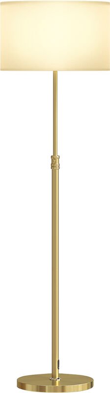 Stehlampe mit Fernbedienung, höhenverstellbar, Stoffschirm, Metallständer, anpassbare Helligkeit, Fußschalter, Goldfarbe...