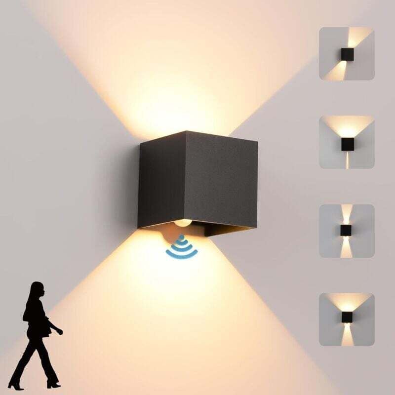 12 w LED-Wandleuchte mit Bewegungsmelder, warme Farbe 3000 k, moderner Stil, wasserdicht IP65, Schwarz - Ulisem