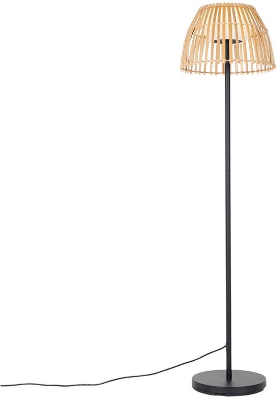 Qazqa - Ländliche Stehleuchte schwarz mit Bambus inkl. led - Kaiser