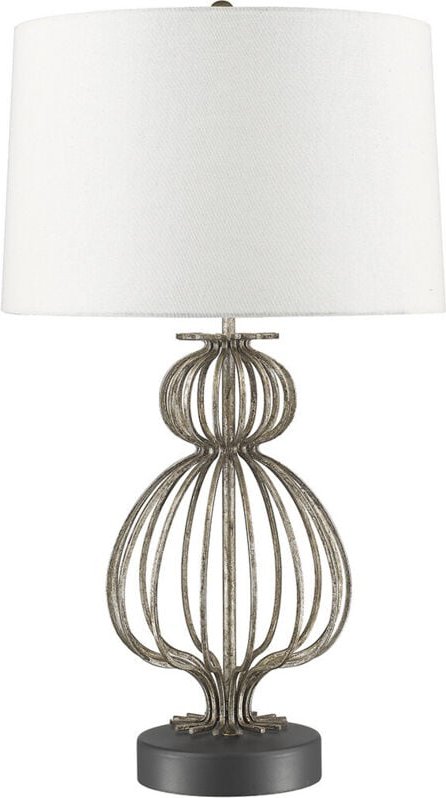 Tischlampe Beistelllampe Wohnzimmerleuchte Stahl Creme Silber h 72,4 cm