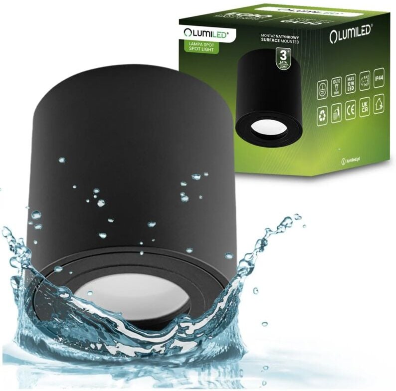 HALOGEN-Aufbauleuchte Hermetic IP44 EGIO GU10 Rund Schwarz 83mm