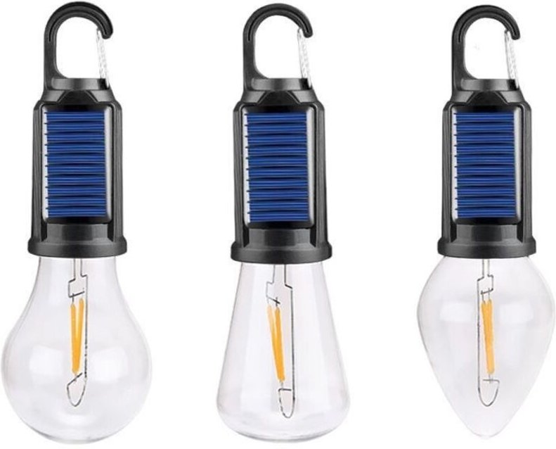 Wiederaufladbare Solar-Campinglampe, schwarz, 17,5 cm hoch, mit 3 Clips und Haken zum Aufhängen, wiederaufladbar über US...