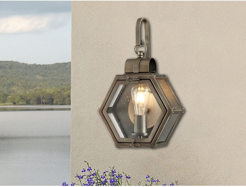 Meinewunschleuchte - led Rustikale Außenwand Laterne hängend sechseckig, Bronze Höhe 42cm