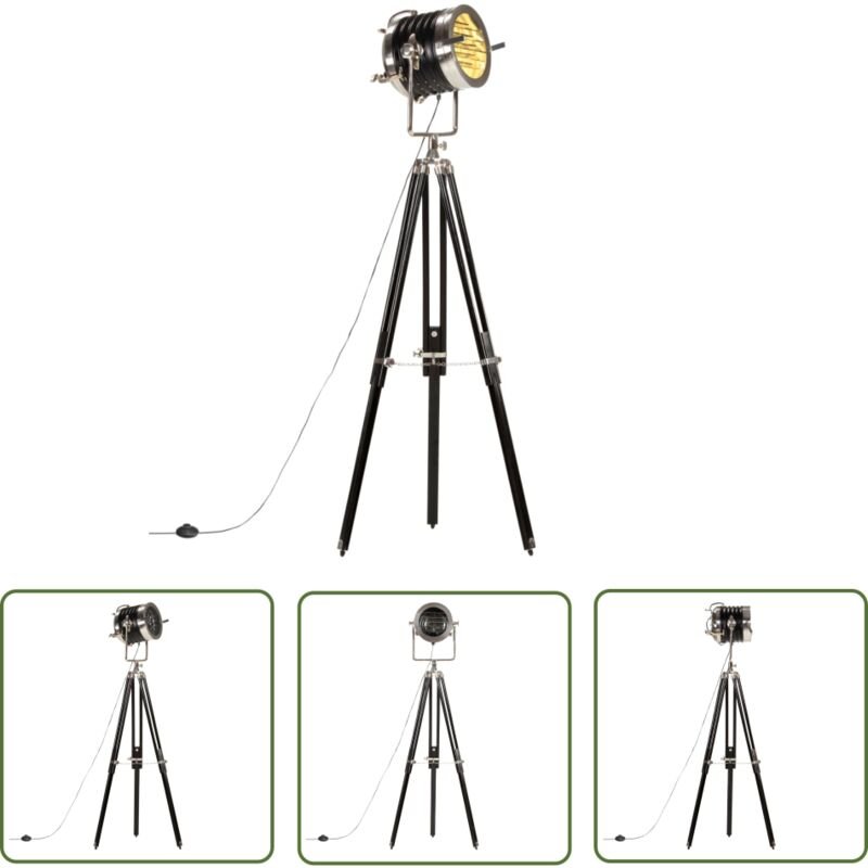 The Living Store - Stativlampe Schwarz Mango Massivholz 171 cm - Retro Lampe - Stehlampe Wohnzimmer - Hollywood Lampe - ...