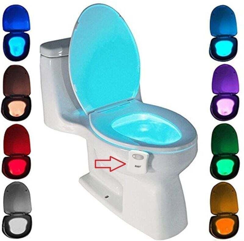LED-Toiletten-Nachtlicht, Bewegungsmelder-Toiletten-Nachtlicht ZSZT, batteriebetriebenes Toilettenlicht, 8 Farben, Badez...