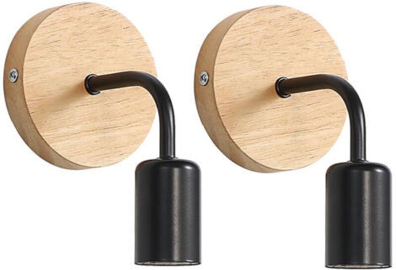 2er Pack Industrielle Wandleuchte Innen, Holz Wandleuchten, Schwarz, Metall Wandlampe Retro Wanddekoration, für Wohnzimm...