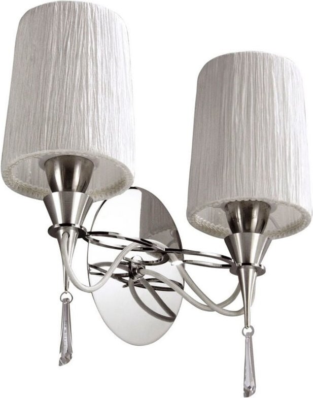 Inspired Mantra Fusion Lucca Lucca Wandleuchte, 2-flammig, E27, poliertes Chrom mit weißen Schirmen und klarem Kristall