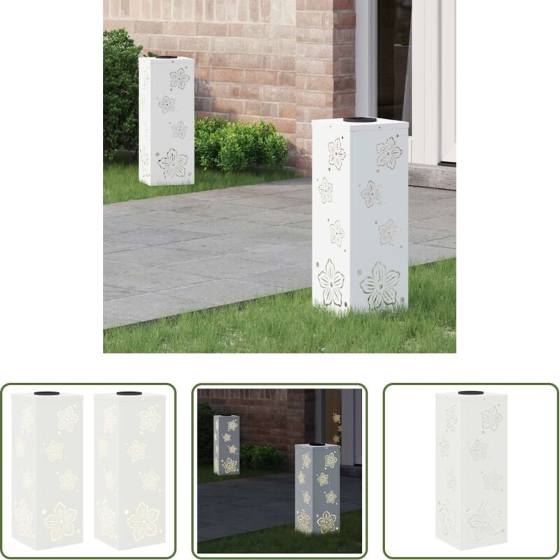 vidaXL Gartenbeleuchtung - Solar LED Weg Licht 2 pcs Weiß Kalt gewalzter Stahl