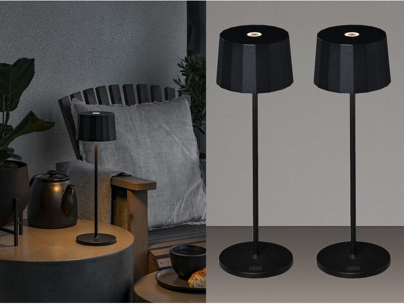 Thumbnail - Meinewunschleuchte - 2er Set Wiederaufladbare led Outdoor Tischleuchten dimmbar in Schwarz, Höhe 35cm