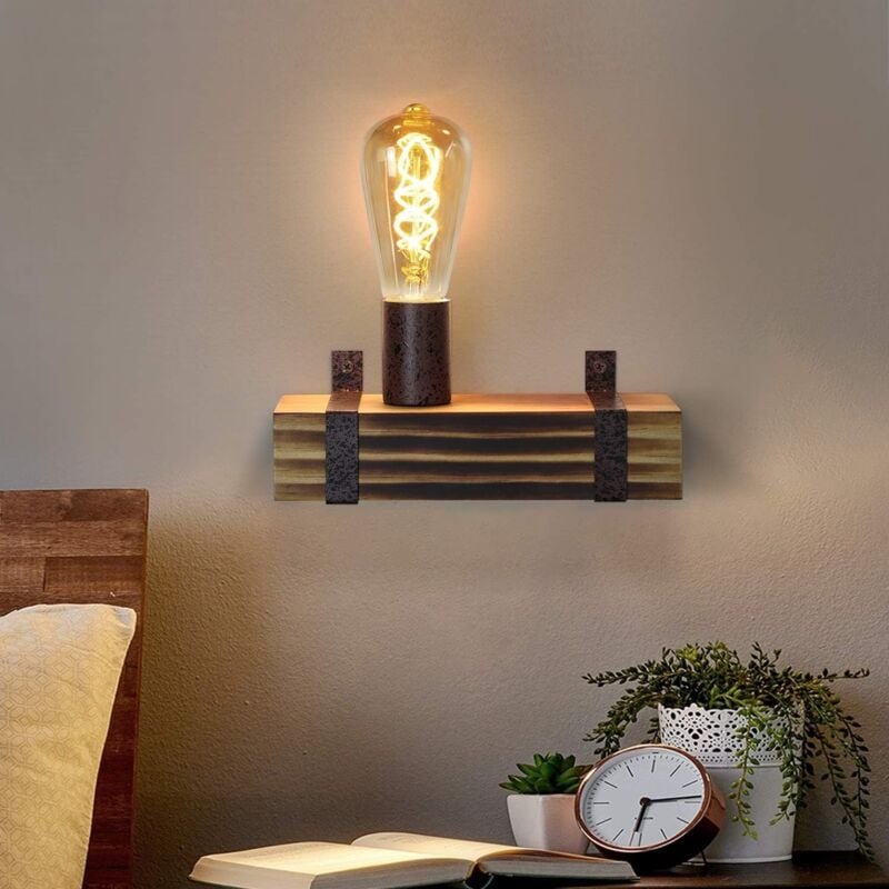 Thumbnail - Vintage Wandleuchte E27 Holz Retro Wandlampe 23CM Wandspot im Industrial Design mit E27 Fassung max. 60Watt für Flur Woh...