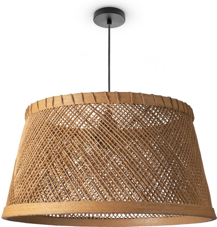 Deckenlampe Bambus Hängeleuchte Boho Wohnzimmer Korblampe Hängend Vintage E27 Natur (Ø42 cm), Pendelleuchte - Typ 3 - Pa...