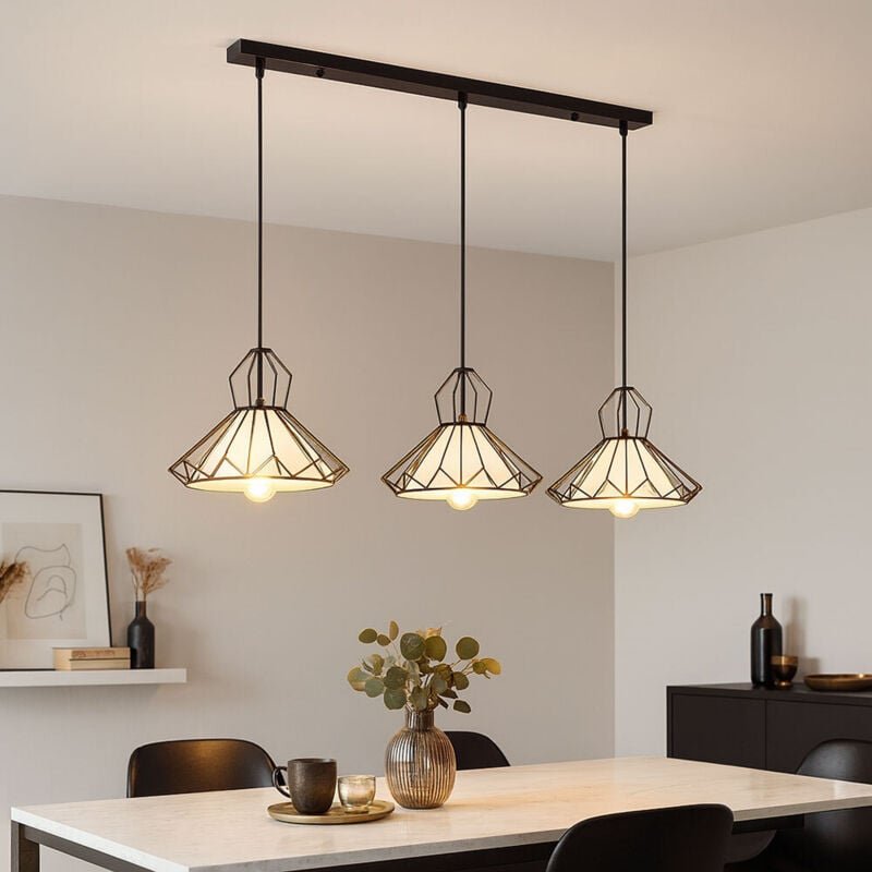 Hängeleuchte Wohnzimmerleuchte Pendellampe Esszimmerlampe Küchenlampe Flurleuchte, 3 Flammig, Metall Textil schwarz weiß...