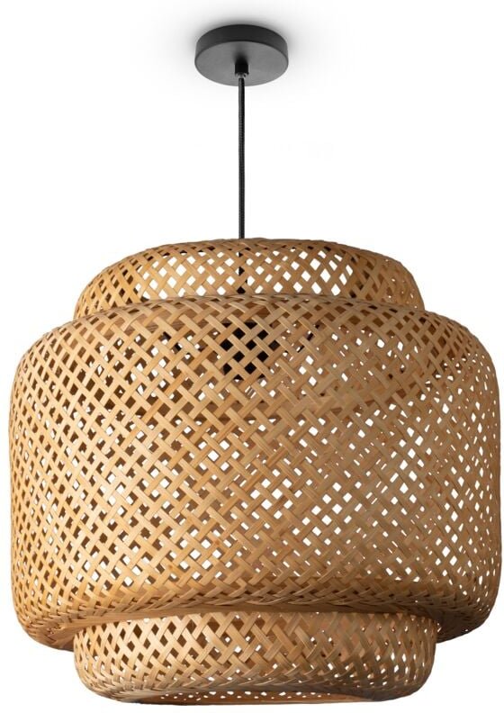 Deckenlampe Bambus Hängeleuchte Boho Wohnzimmer Korblampe Hängend Vintage E27 Natur (Ø40cm), Pendelleuchte - Typ 1 - Pac...