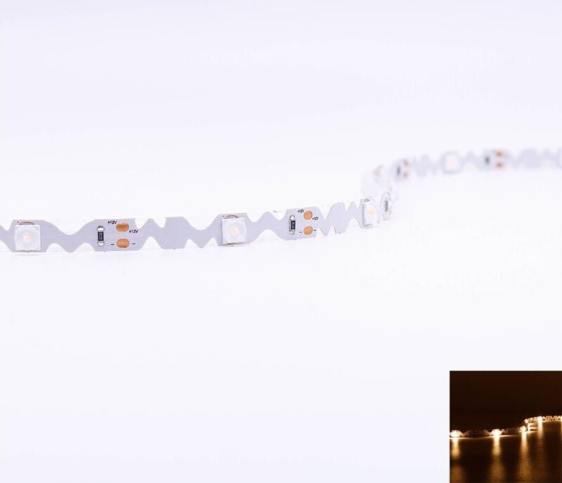 ZickZack Wide Angle 12V LED Streifen 5M 9W/m 20LED/m 8mm - Lichtfarbe: Warmweiß 3000K - Schutzart: IP20