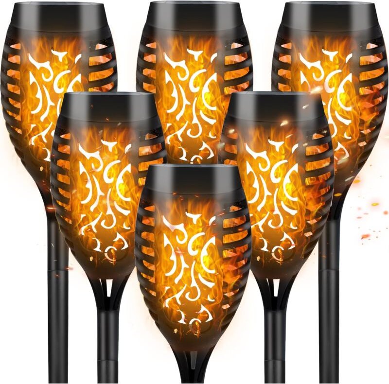 Solarleuchten für den Außenbereich, 6 Stück 12 LED Solar-Gartenleuchten für den Außenbereich mit realistischem Flammenef...