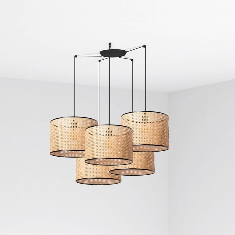 Mambo Hängelampe schwarz/rattan ø450 5L 64314-49-5L
