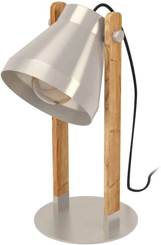 Tischlampe Cawton, rustikale Nachttischlampe mit schwenkbarem Spot, Tischleuchte aus Stahl und geflammtem Holz, Tisch-La...