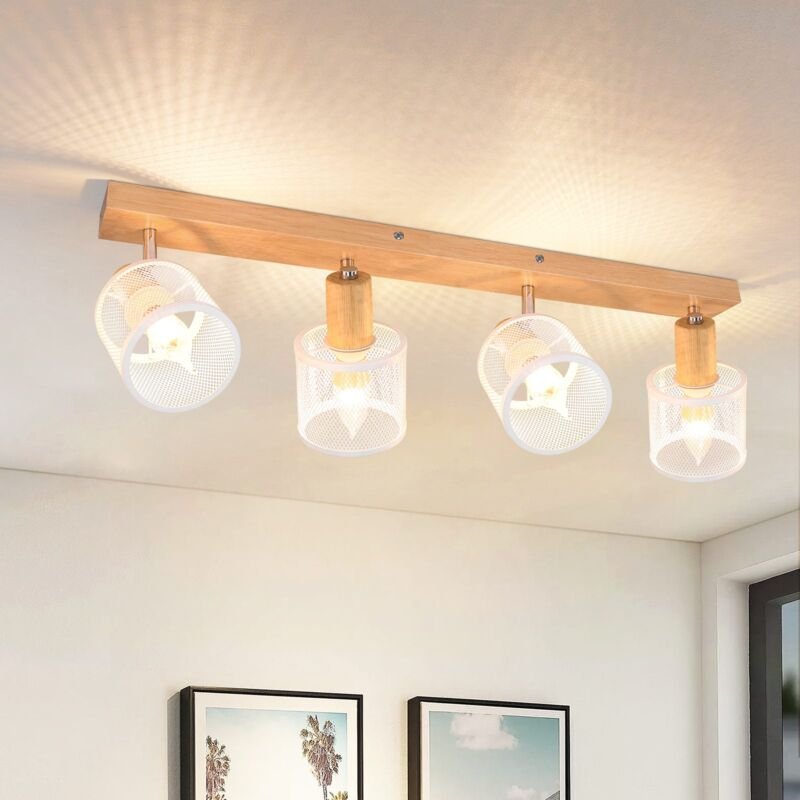 GBLY Deckenstrahler weiß Deckenlampe Holz - Deckenleuchte E14 Deckenleuchte Schwenkbar 350° 4 Flammig Max.25w Wohnzimmer...