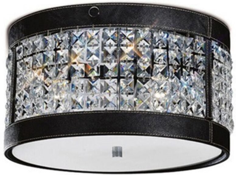 Inspired Diyas - Celsa - Decke zylindrisch 3 hell poliert Chrom, schwarzes Kunstleder, Kristall