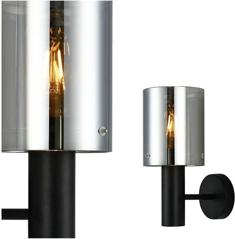 Sardo - Moderne Wandleuchte Schwarz 1 Licht mit Smoky Shade, E27 - Italux