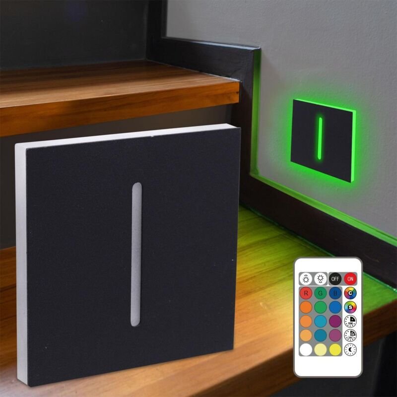 LED Treppenleuchte IP44 eckig schwarz - Lichtfarbe: RGB+CCT 2W - Lichtaustritt: Fokus