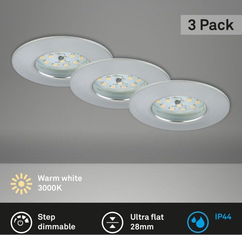 Briloner - led Einbauleuchten Dimmbar 3er Set IP44 6,5 w alu Kunststoff ø 7,5 cm