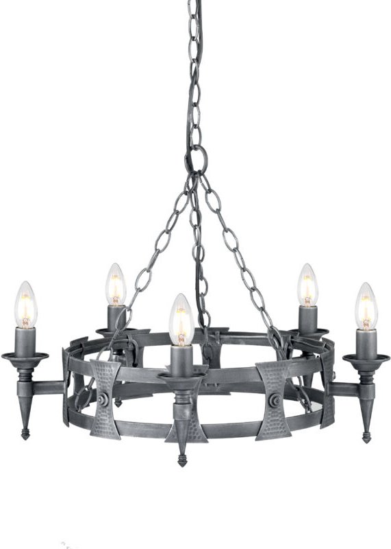 Saxon - 5 Light Chandelier Black, Silber Finish, E14 - Elstead