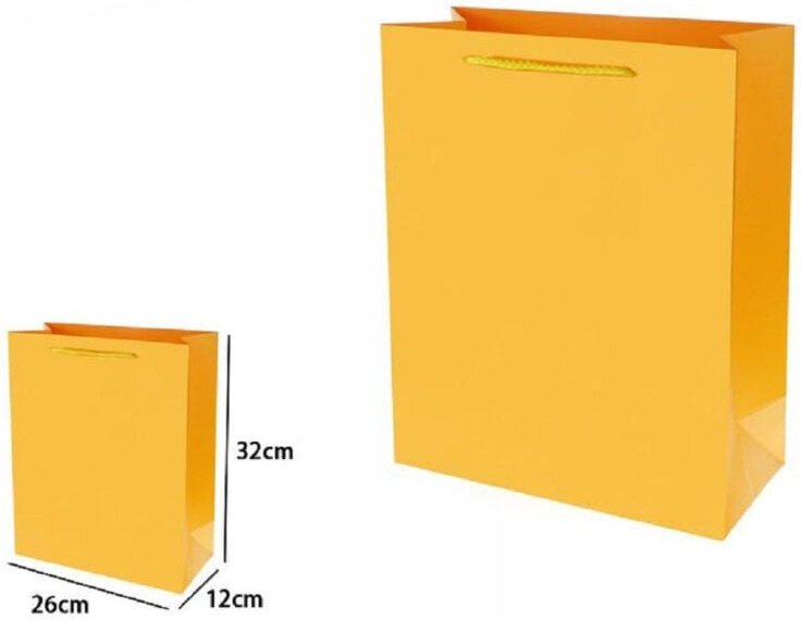 Thumbnail - Trade Shop Traesio - Trade Shop - set 3 pz buste borsa regalo sacchetti 32X26X12CM 69916 giall mit manico cordino -