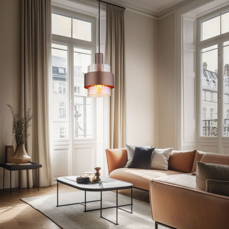 Pendelleuchte Deckenlampe Hängelampe Esszimmerlampe Glas Amber 1-Flammig