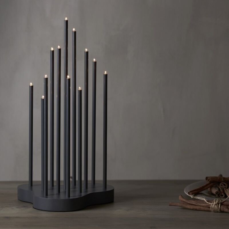 Star Trading - Kerzenleuchter Buzz, Dunkelgrau, Metall, 12-flammig, Holz, 43cm