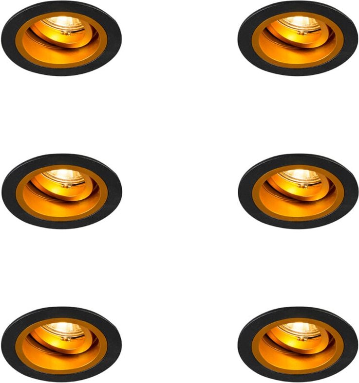 Set mit 6 runden Einbaustrahlern Schwarz mit Gold drehbar und neigbar - Chuck