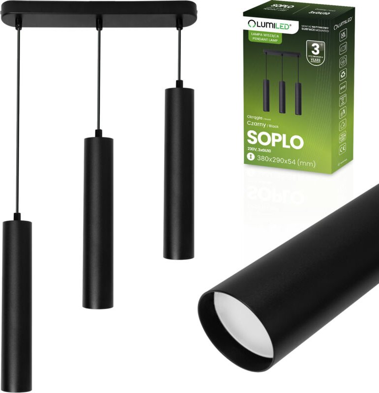 Deckenleuchte 29 cm Spot 3x GU10 LED SOPLO Schwarz LUMILED