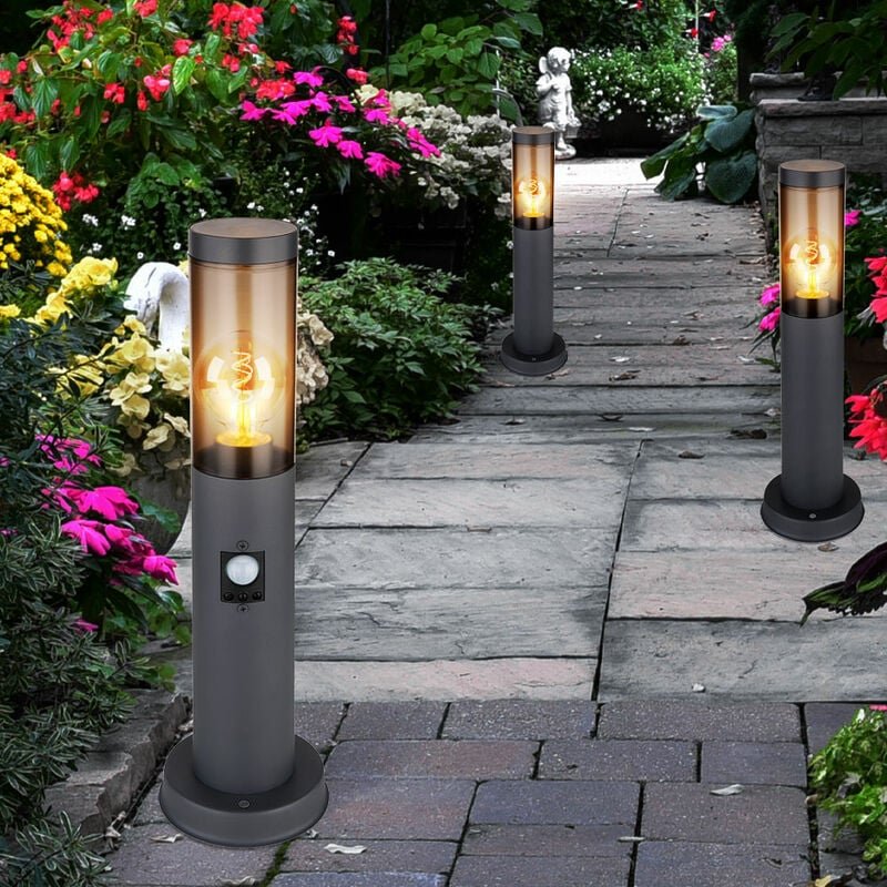 Außenstehlampe mit Bewegungsmelder Pollerleuchte Außen Sockelleuchte Gartenlampen anthrazit IP44, Edelstahl rauchfarben,...