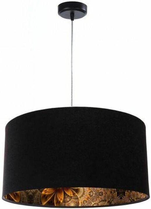 Hängelampe Schwarz Gold 50 cm rund Stoffschirm Velours Optik Motiv