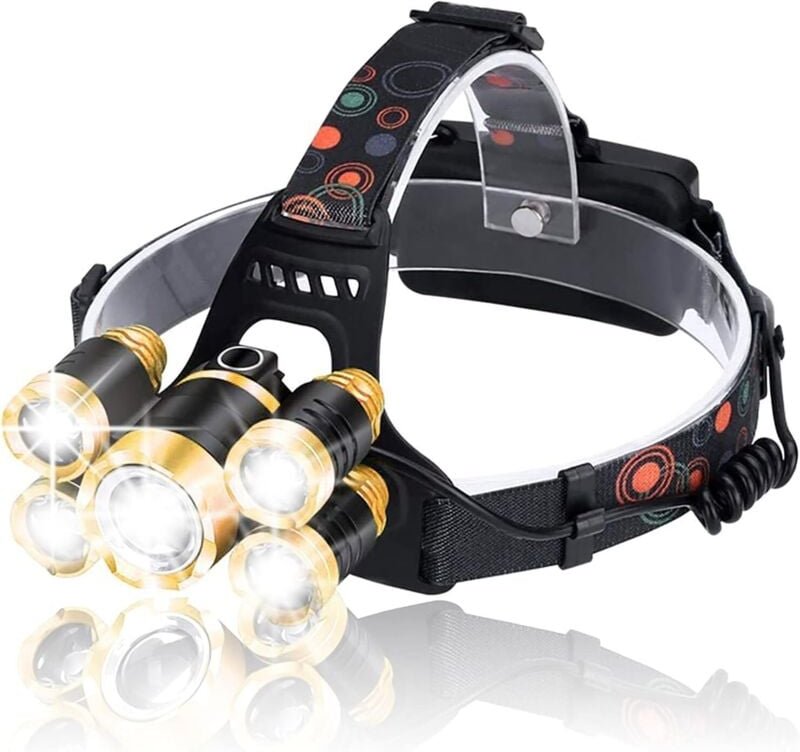 Wiederaufladbare Stirnlampe, wasserdicht (IPX4), um 90° verstellbare Taschenlampe, perfekte 5-LED-Stirnlampe