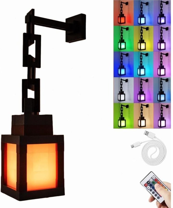 Pixelated Lantern Nachtlicht, 16-farbiges LED Wall Stimmungslicht mit Fernbedienung, USB-aufladbare Tisch- und Wandlampe...