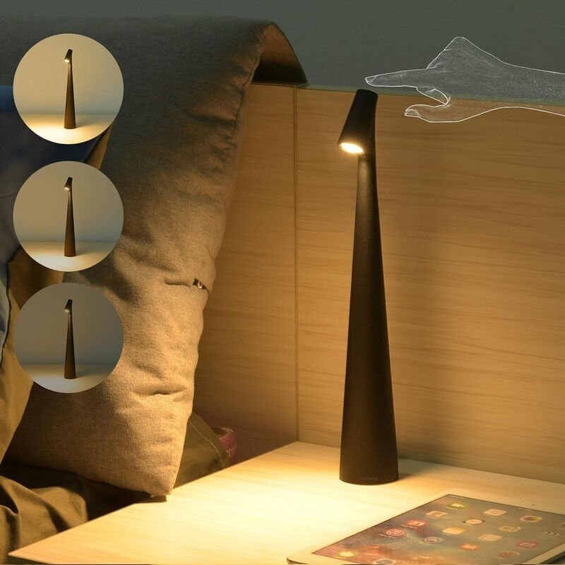 CHOYCLIT Schwarze kabellose dimmbare LED-Tischlampe mit Touch-Steuerung, wiederaufladbare LED-Tischlampe, Tischlampe mit...