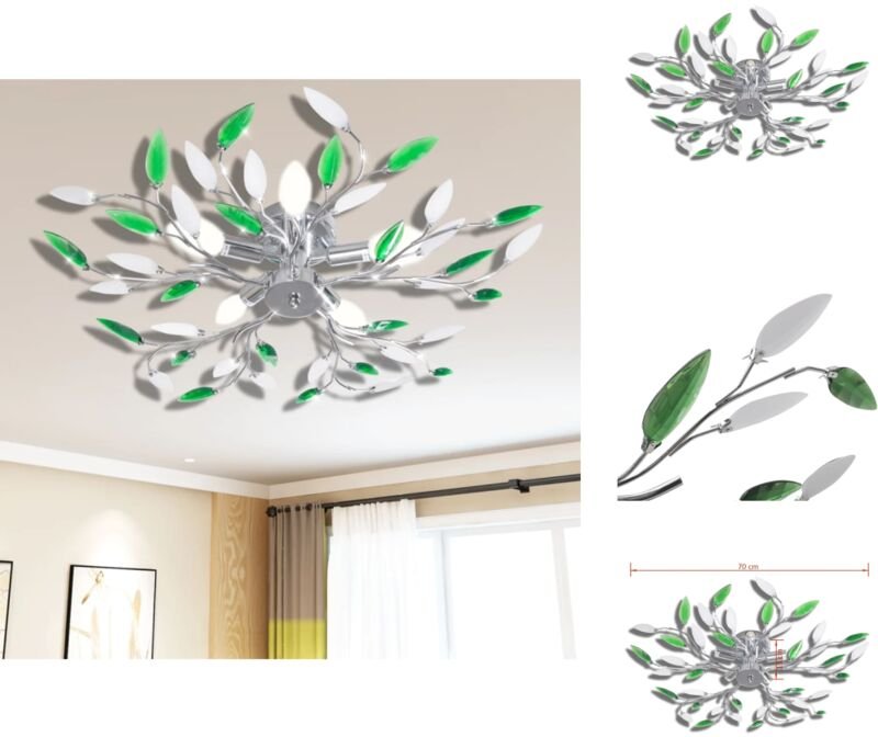 Vidaxl - Deckenleuchten - Deckenlampe güne und weiße Blätterranken mit Acryl-Blättern 5x E14 - Mehrfarbig