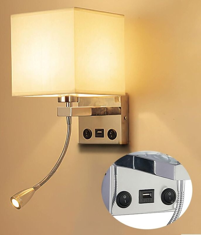 Nachttisch-Wandlampe, flexible USB-LED-Wandleuchte, Leseleuchte, Schlafzimmer-Schwenkarm, E27-Fassung, Wand-Nachtlicht (...